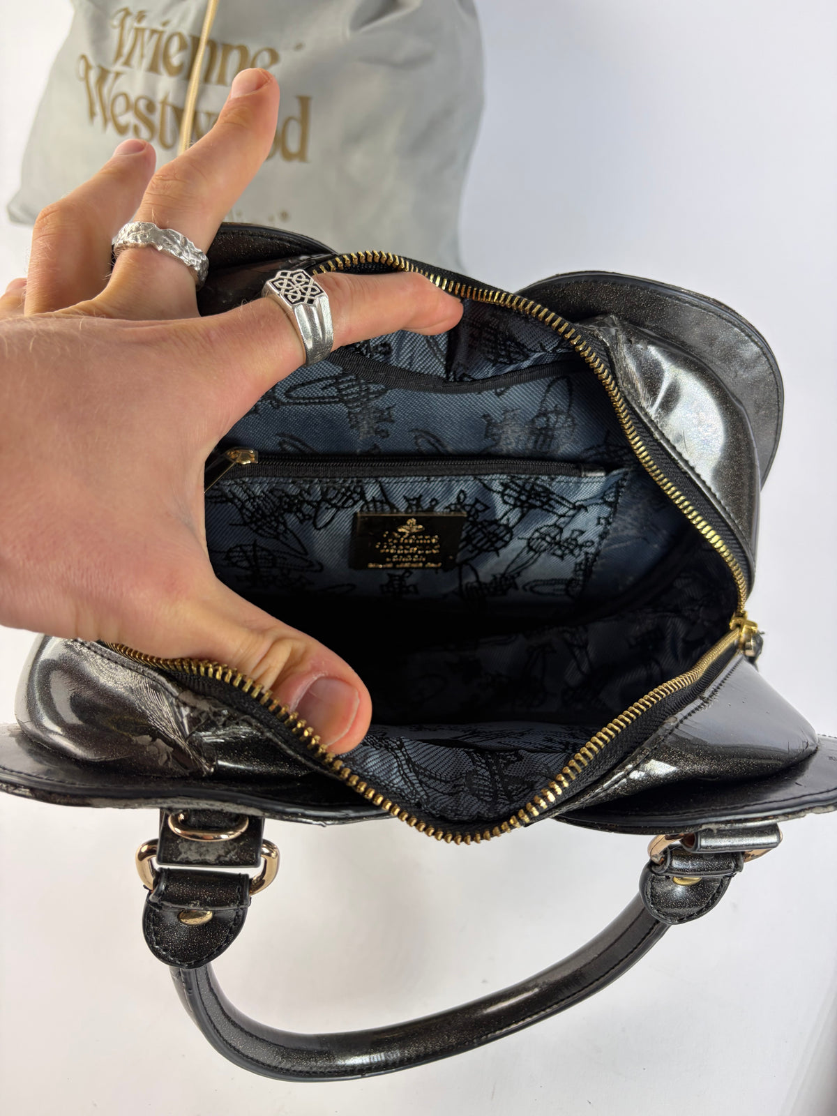 Vintage Vivienne Westwood Patent Structured Top-Handle Bag Early 2000s Black