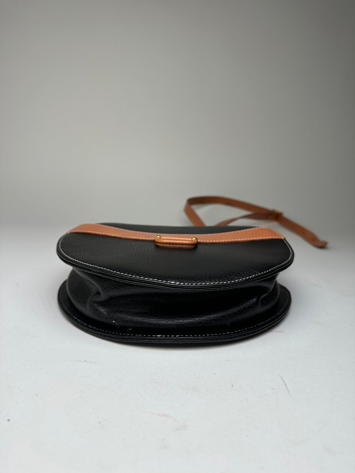 Vintage Courrèges Round Leather Crossbody Bag Black Brown
