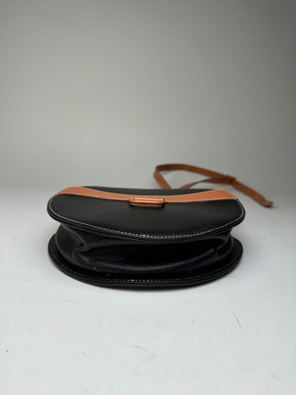 Vintage Courrèges Round Leather Crossbody Bag Black Brown