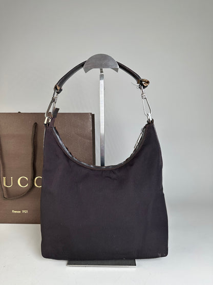 Vintage Gucci Fabric Shoulder Bag Black Silver
