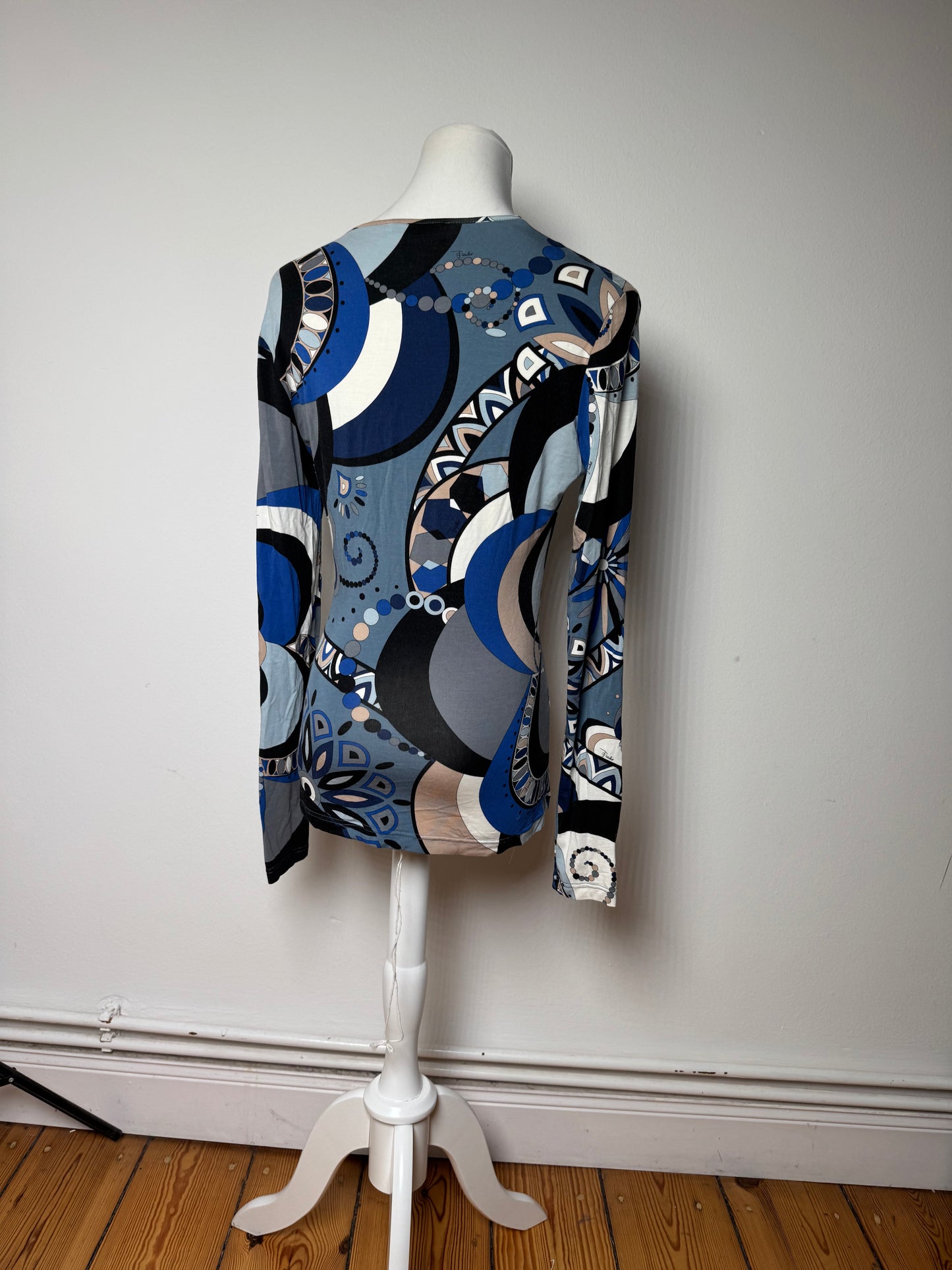Vintage Emilio Pucci Abstract V Neck Viscose Sweater Blue 38/M