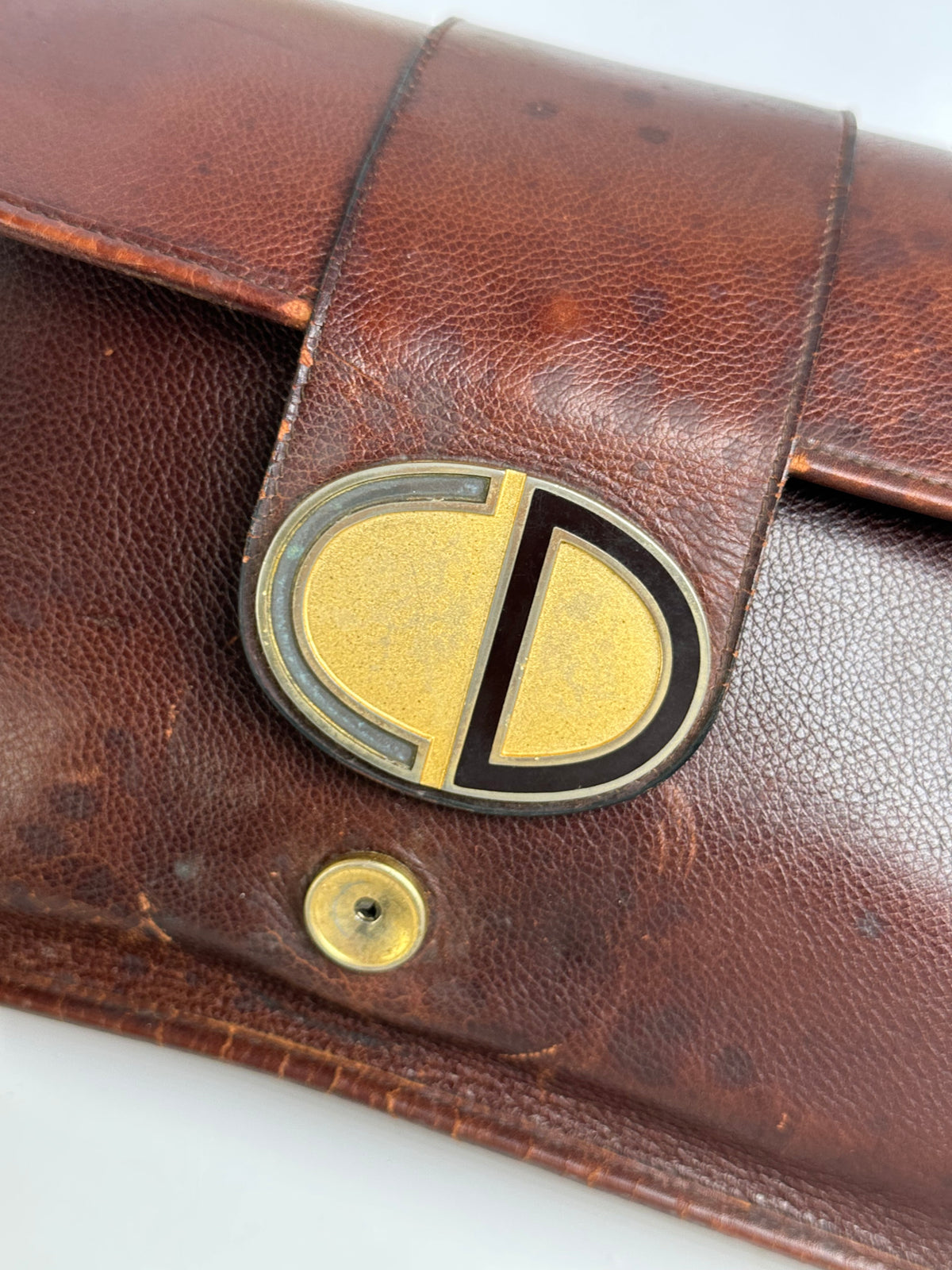 Vintage Dior Grained Leather Flap Clutch Late 1970s Brown