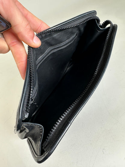 Vintage Celine Leather Clutch Black Silver