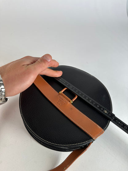 Vintage Courrèges Round Leather Crossbody Bag Black Brown