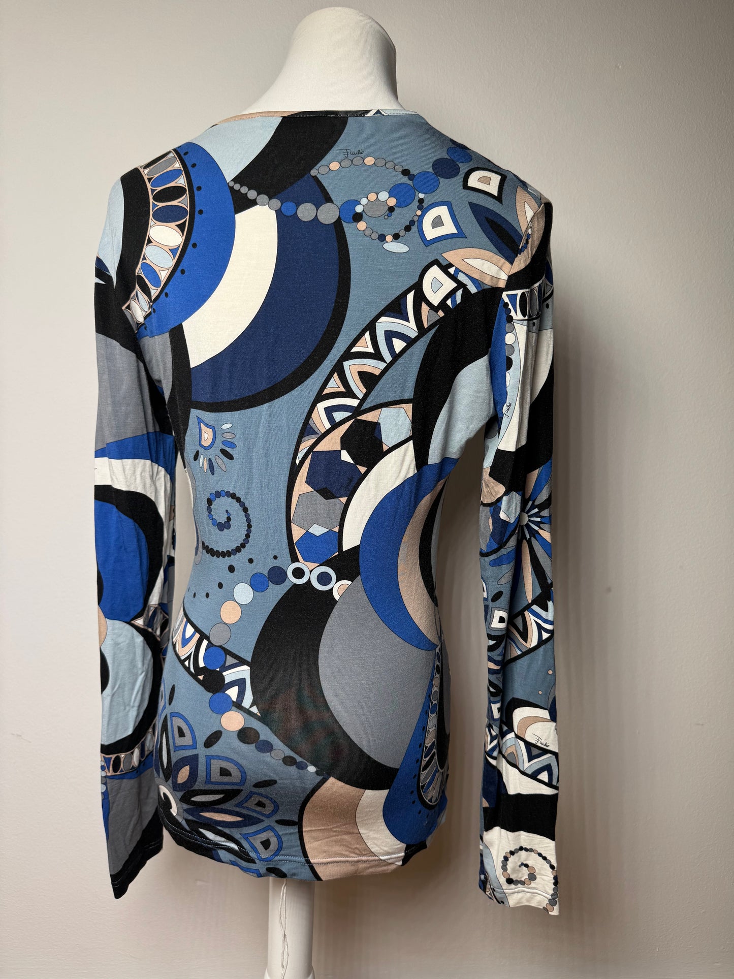 Vintage Emilio Pucci Abstract V Neck Viscose Sweater Blue 38/M