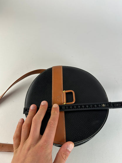 Vintage Courrèges Round Leather Crossbody Bag Black Brown