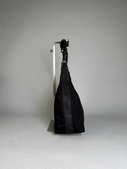 Vintage Gucci Fabric Shoulder Bag Black Silver
