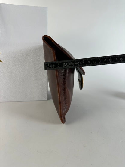 Vintage Dior Grained Leather Flap Clutch Late 1970s Brown