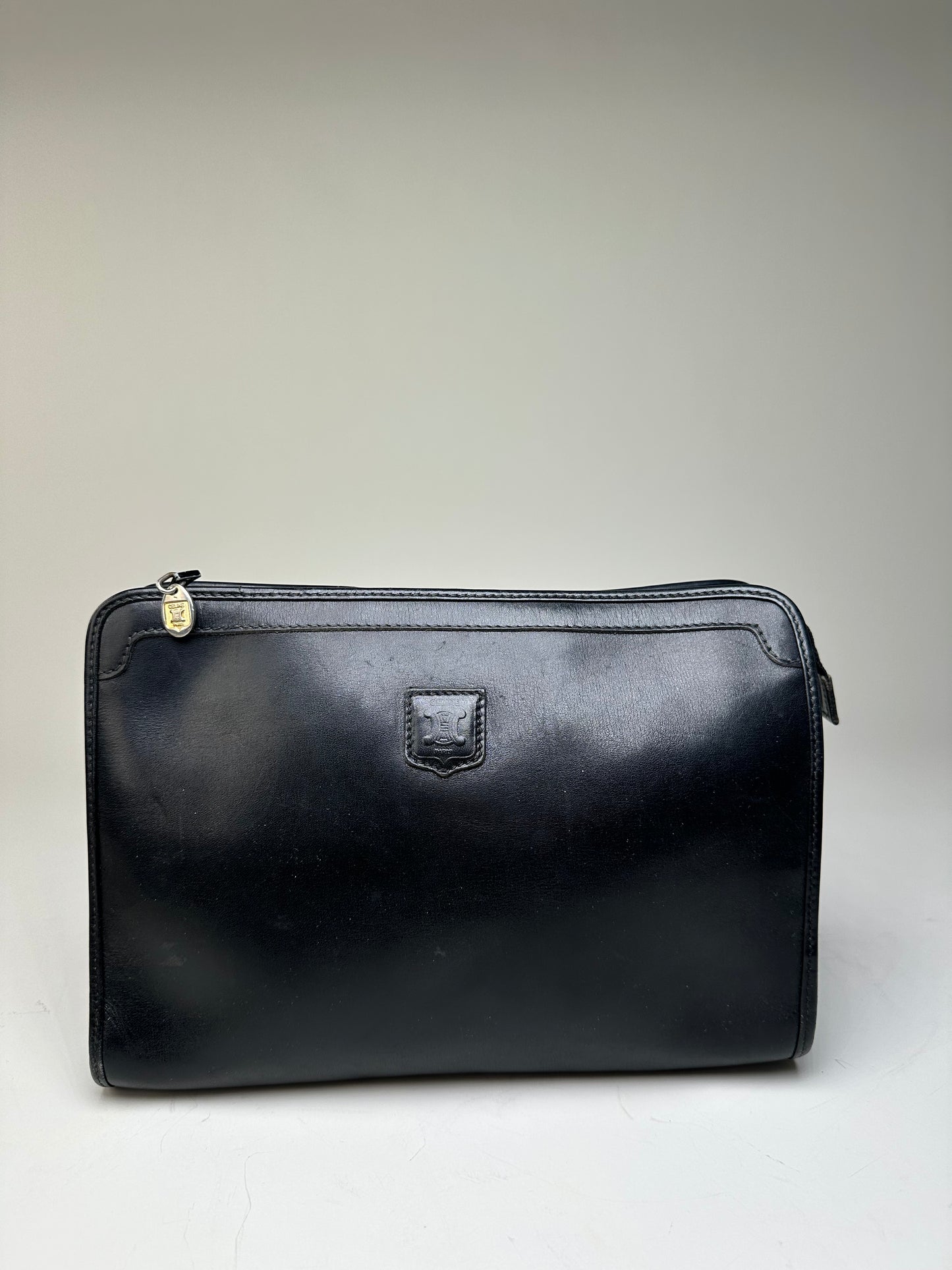 Vintage Celine Leather Clutch Black Silver