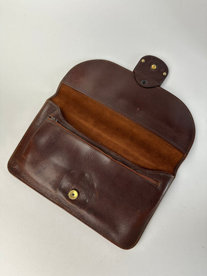 Vintage Dior Grained Leather Flap Clutch Late 1970s Brown