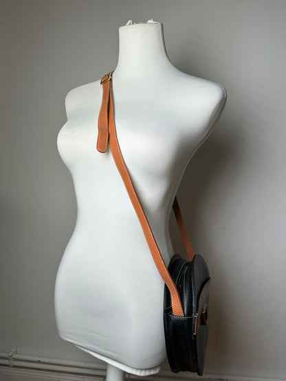 Vintage Courrèges Round Leather Crossbody Bag Black Brown
