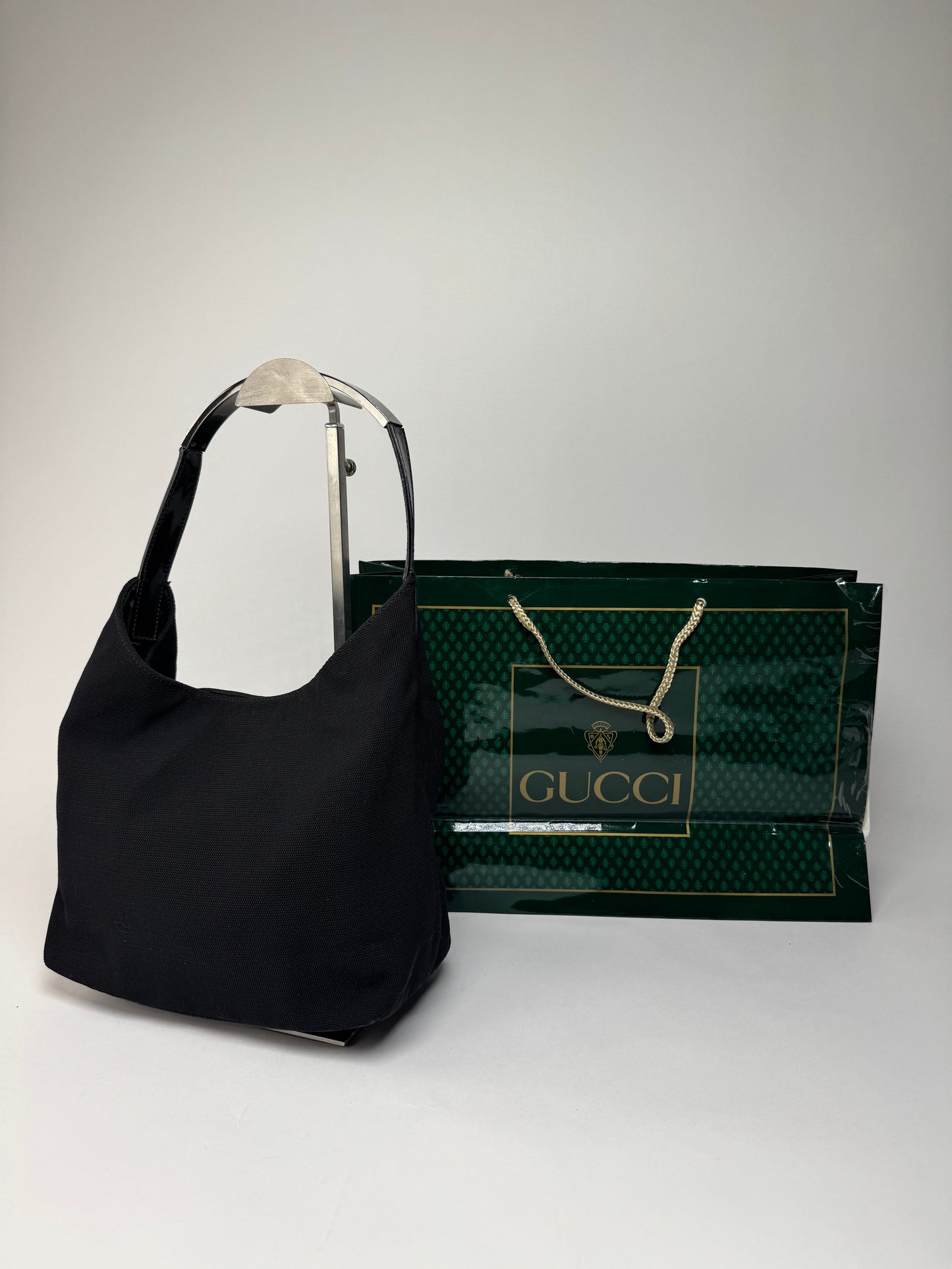 Vintage Gucci Canvas Patent Leather Handbag Black