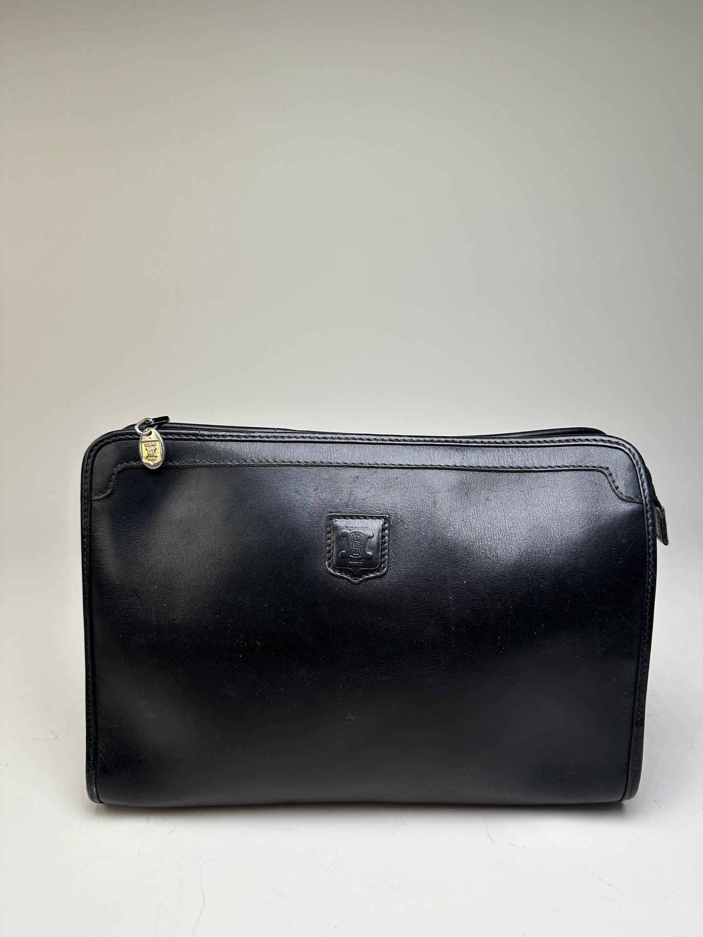 Vintage Celine Leather Clutch Black Silver