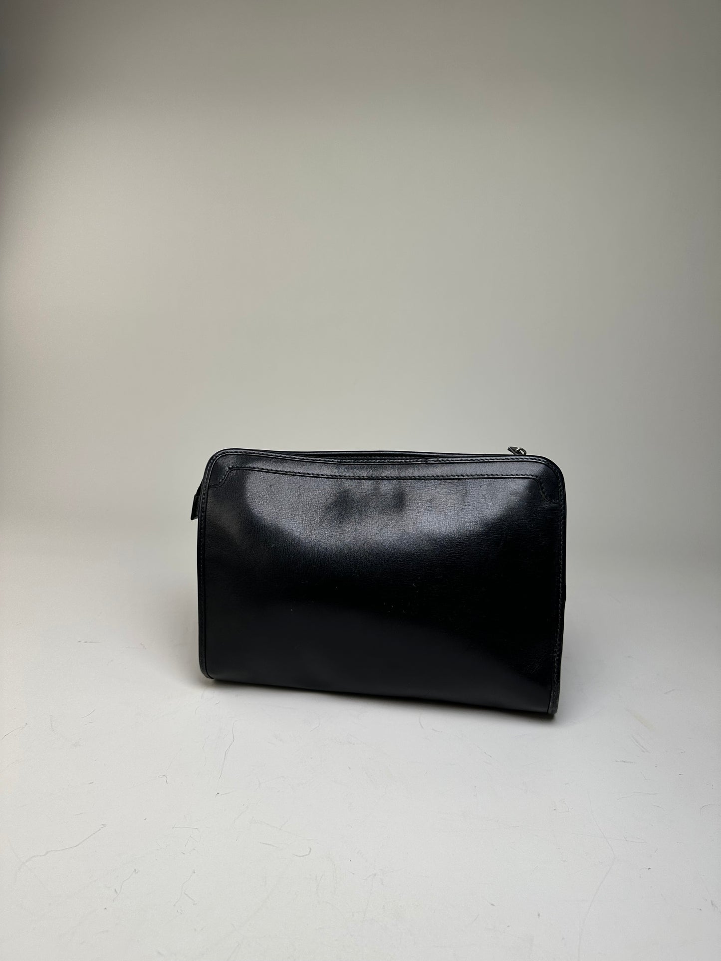 Vintage Celine Leather Clutch Black Silver