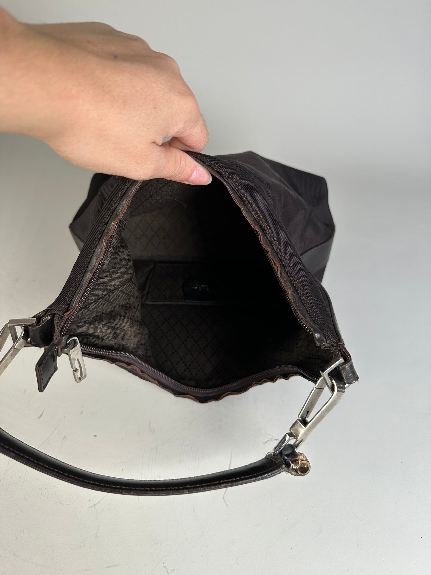 Vintage Gucci Fabric Shoulder Bag Black Silver