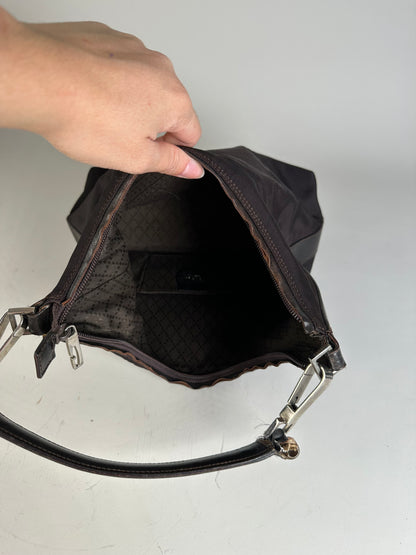 Vintage Gucci Fabric Shoulder Bag Black Silver
