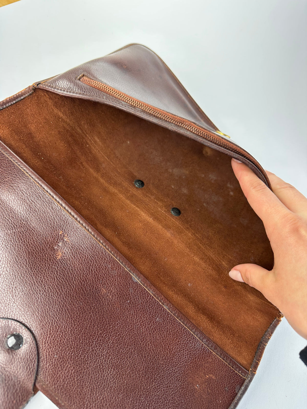 Vintage Dior Grained Leather Flap Clutch Late 1970s Brown