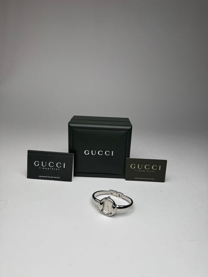 Montre Gucci vintage en acier avec mors argenté, ensemble complet