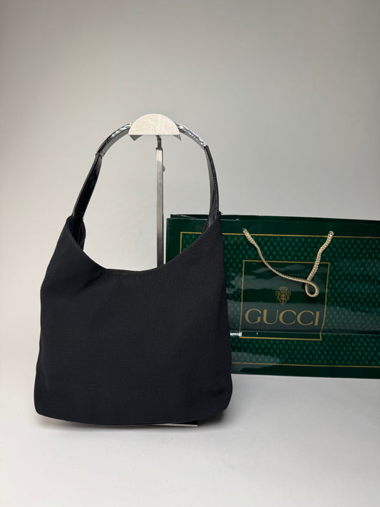 Vintage Gucci Canvas Patent Leather Handbag Black