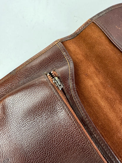 Vintage Dior Grained Leather Flap Clutch Late 1970s Brown