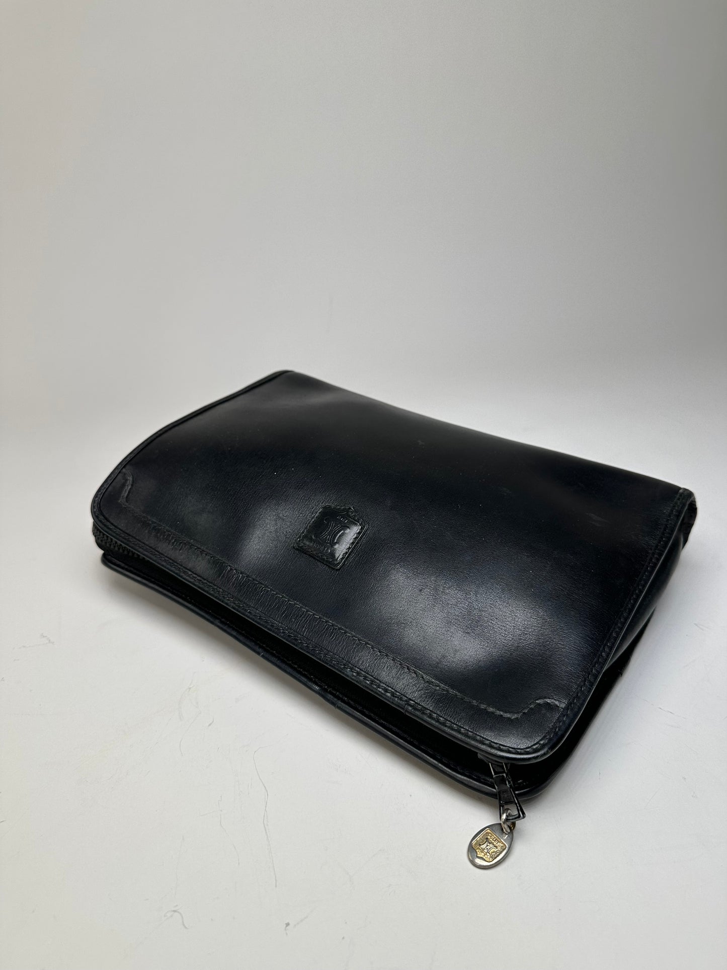 Vintage Celine Leather Clutch Black Silver