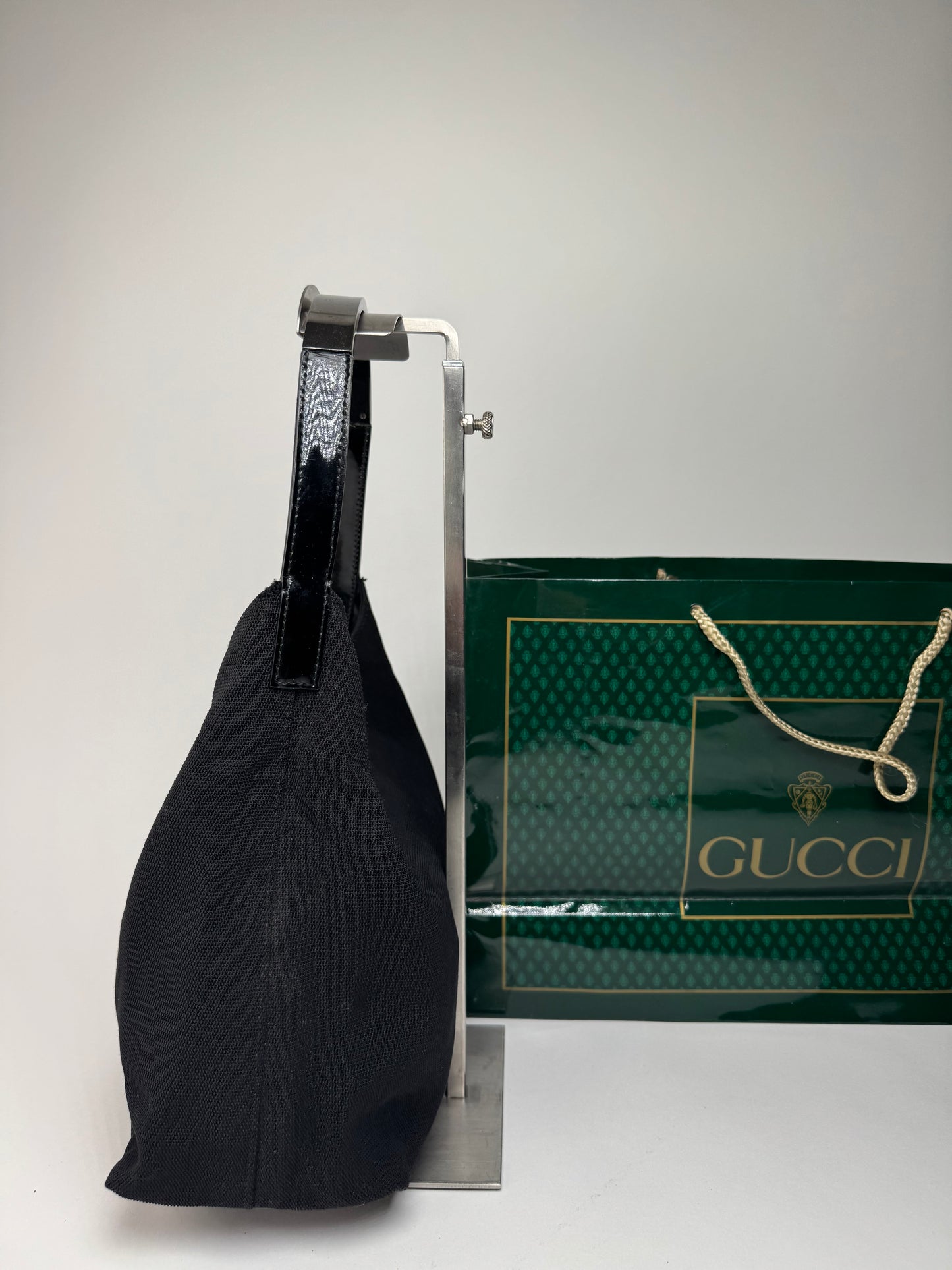 Vintage Gucci Canvas Patent Leather Handbag Black