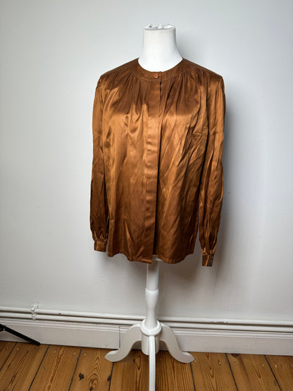 Vintage Dior Silk Blouse Brown Orange M