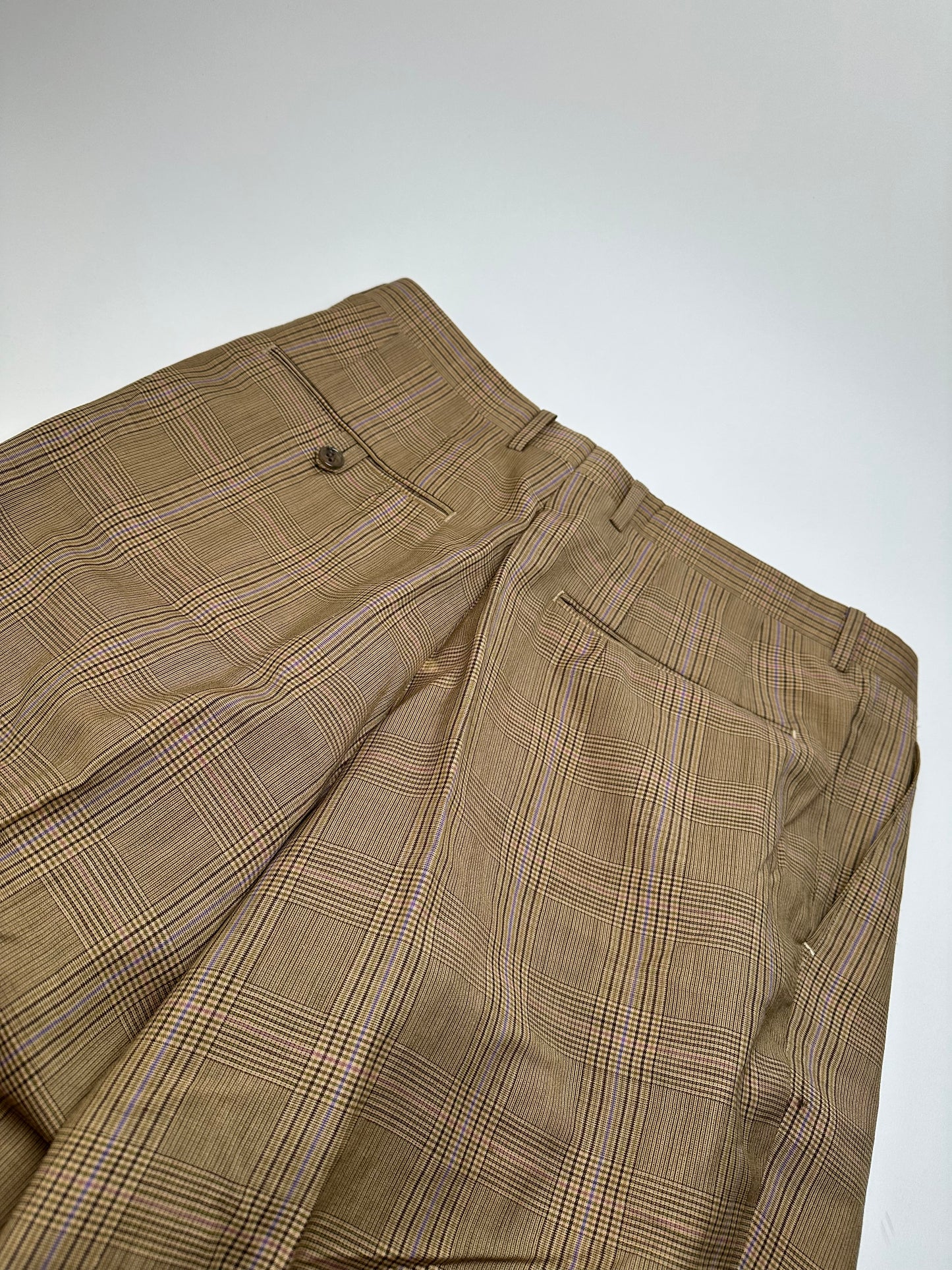 Vintage Dior Glen Check Wool Pants Brown Purple M