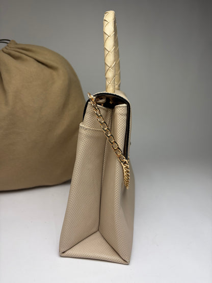 Vintage Bottega Veneta Structured Leather Top-Handle Bag Late 1980s Cream