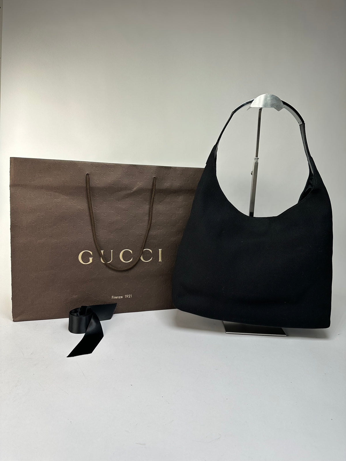 Vintage Gucci Coated Canvas Hobo Bag Late 1990s Black