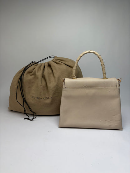 Vintage Bottega Veneta Structured Leather Top-Handle Bag Late 1980s Cream