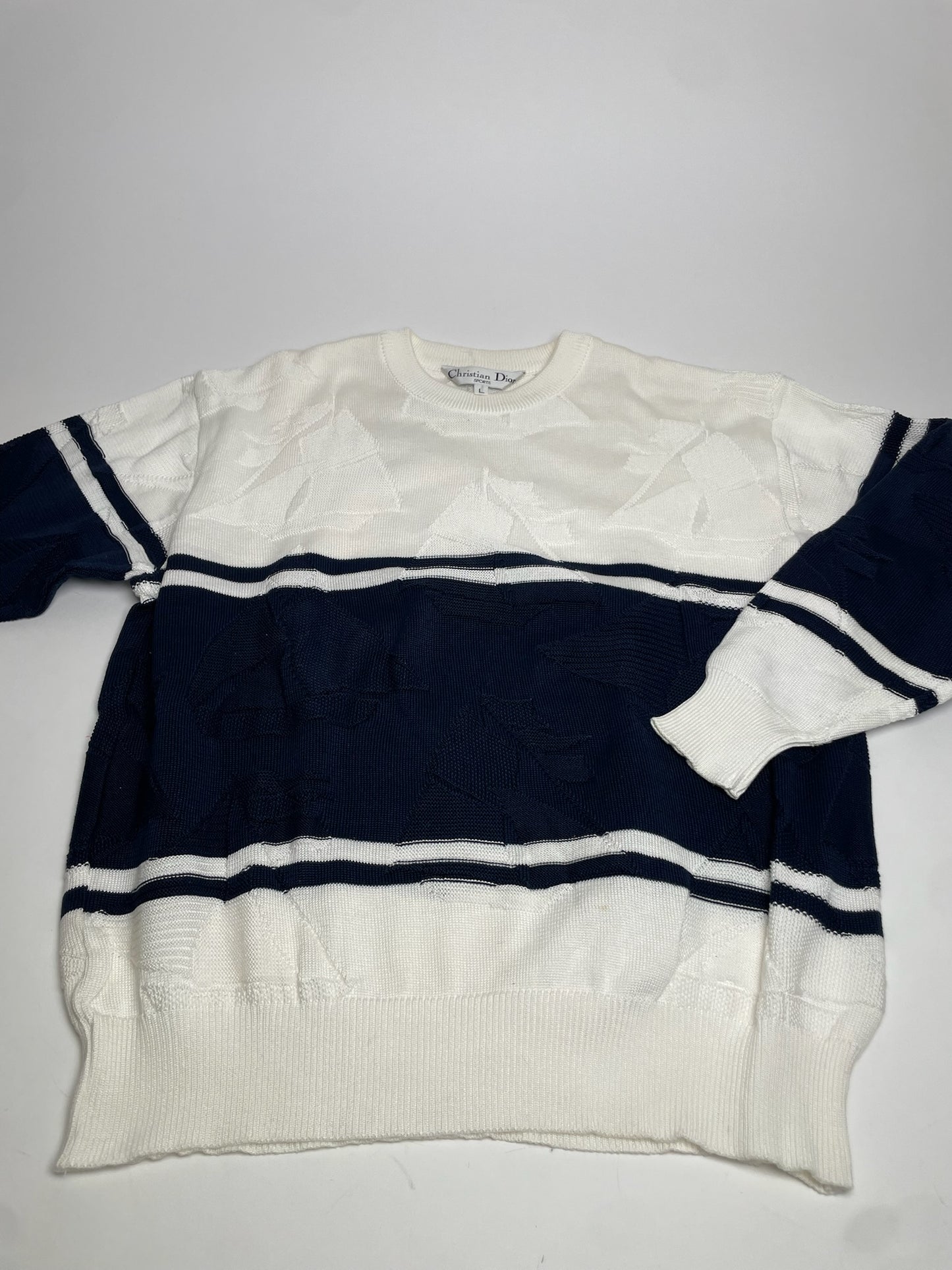 Vintage Dior Crewneck Sweater White Navy L