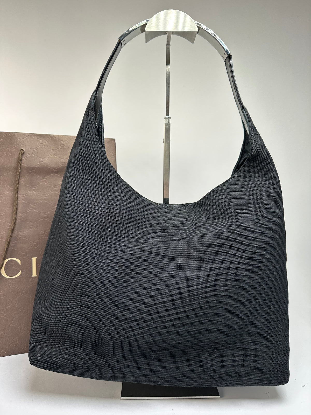 Vintage Gucci Coated Canvas Hobo Bag Late 1990s Black