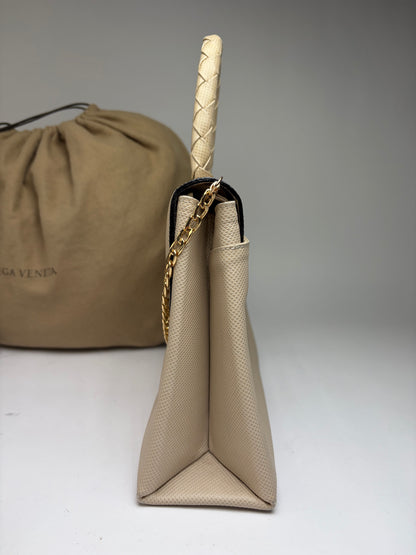 Vintage Bottega Veneta Structured Leather Top-Handle Bag Late 1980s Cream