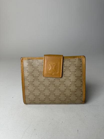 Vintage Celine Paris Triomphe Leather Wallet Beige Brown