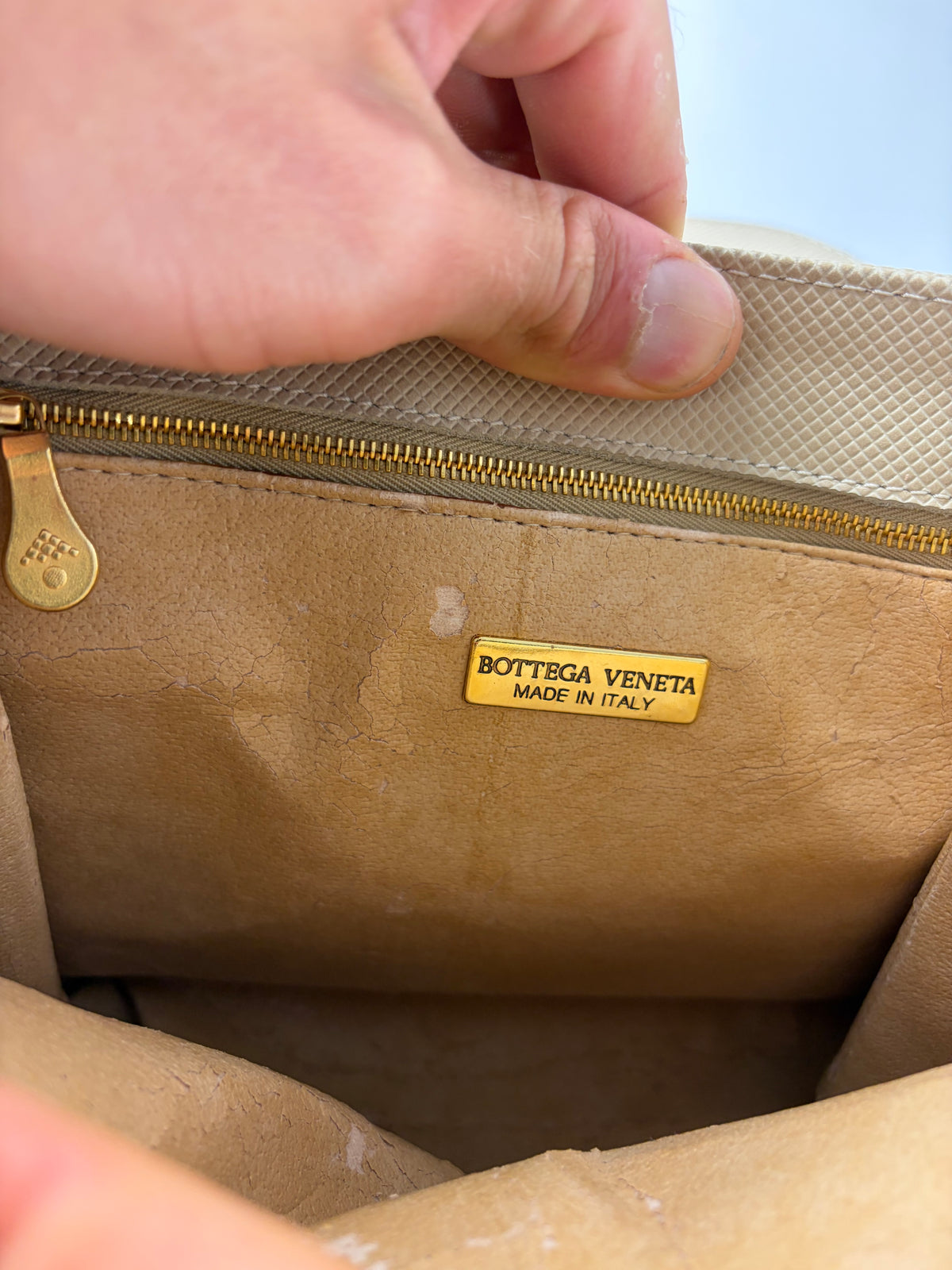 Vintage Bottega Veneta Structured Leather Top-Handle Bag Late 1980s Cream