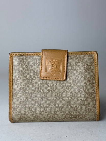 Vintage Celine Paris Triomphe Leather Wallet Beige Brown
