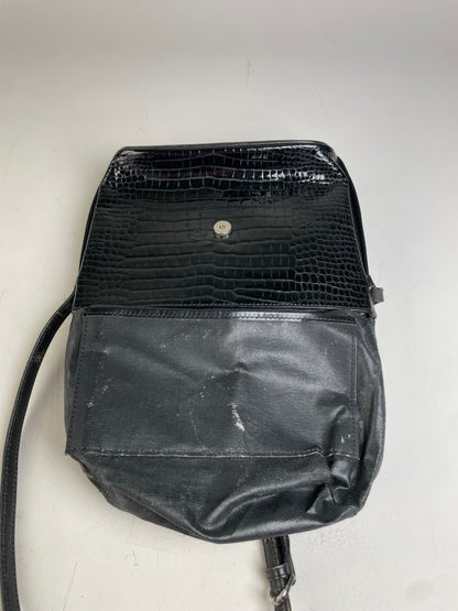 Vintage Courreges Croc-Embossed Leather Crossbody Bag Black