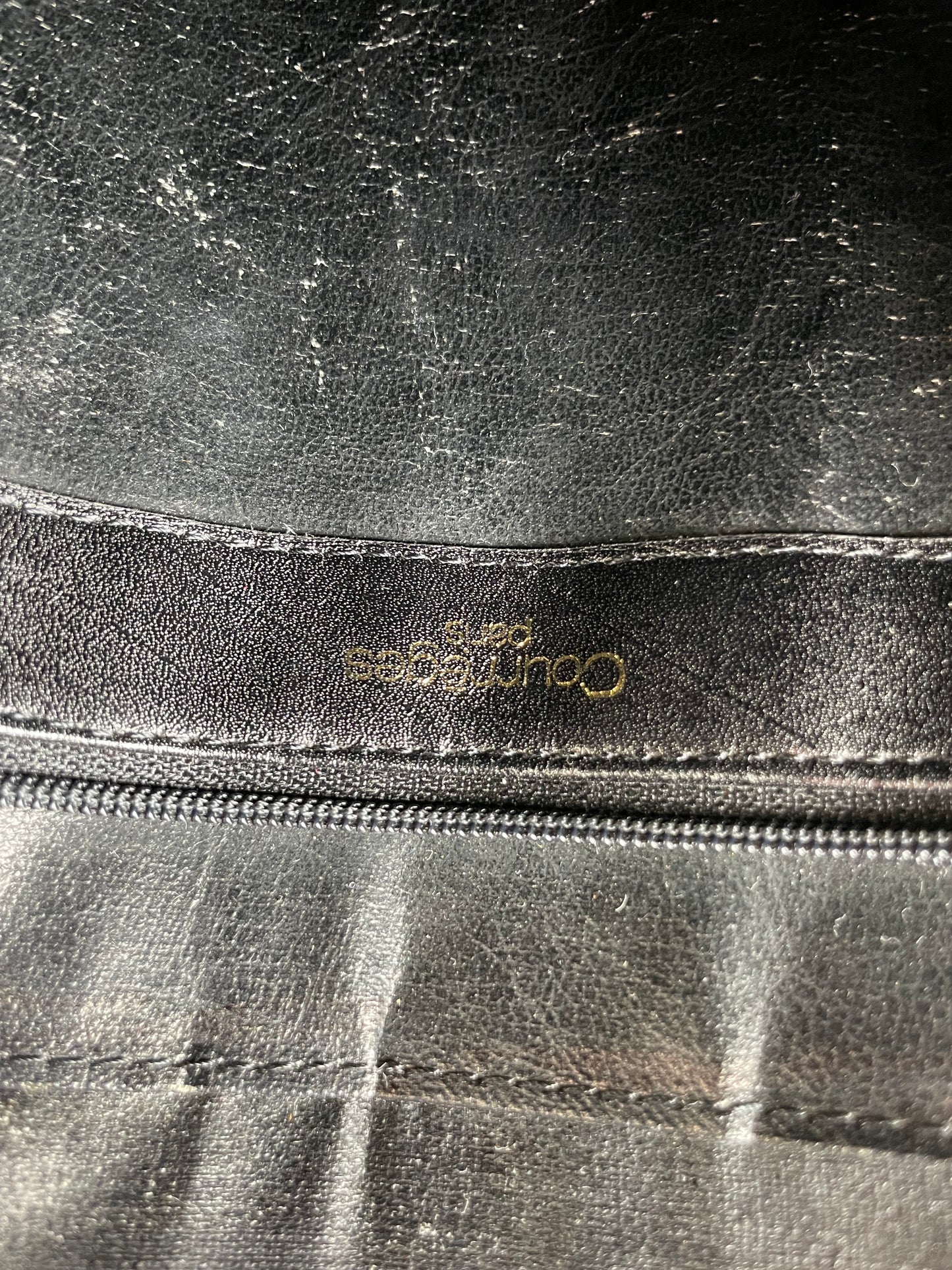 Vintage Courreges Croc-Embossed Leather Crossbody Bag Black