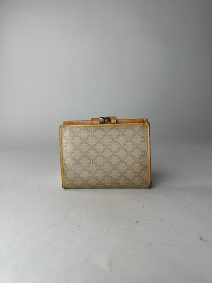 Vintage Celine Paris Triomphe Leather Wallet Beige Brown