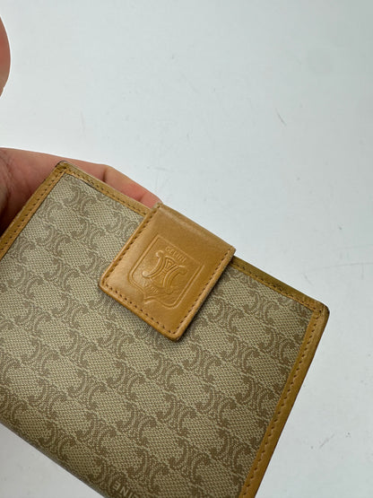 Vintage Celine Paris Triomphe Leather Wallet Beige Brown