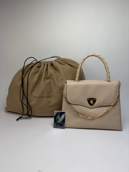 Vintage Bottega Veneta Structured Leather Top-Handle Bag Late 1980s Cream