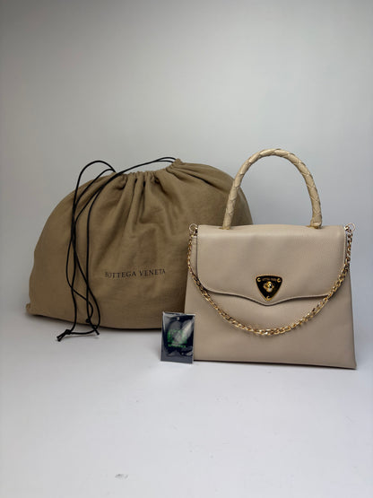 Vintage Bottega Veneta Structured Leather Top-Handle Bag Late 1980s Cream