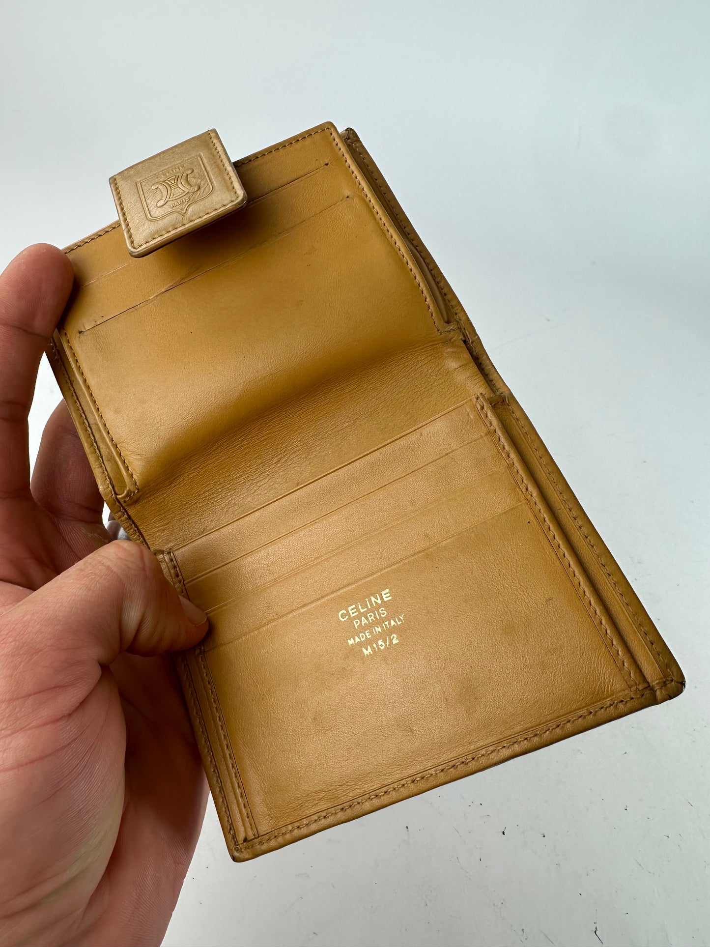 Vintage Celine Paris Triomphe Leather Wallet Beige Brown