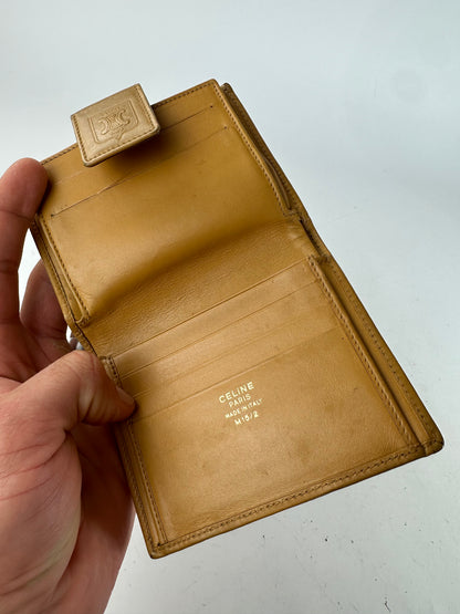 Vintage Celine Paris Triomphe Leather Wallet Beige Brown