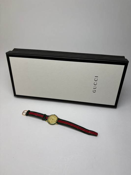 Vintage Gucci Quartz Watch Gold Green Red Stripe c. Late 1980s