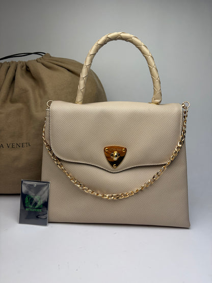 Vintage Bottega Veneta Structured Leather Top-Handle Bag Late 1980s Cream