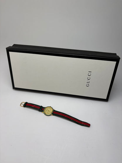 Vintage Gucci Quartz Watch Gold Green Red Stripe c. Late 1980s