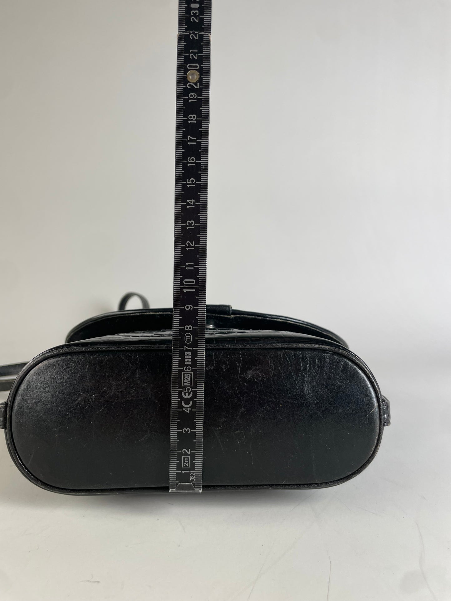 Vintage Courreges Croc-Embossed Leather Crossbody Bag Black