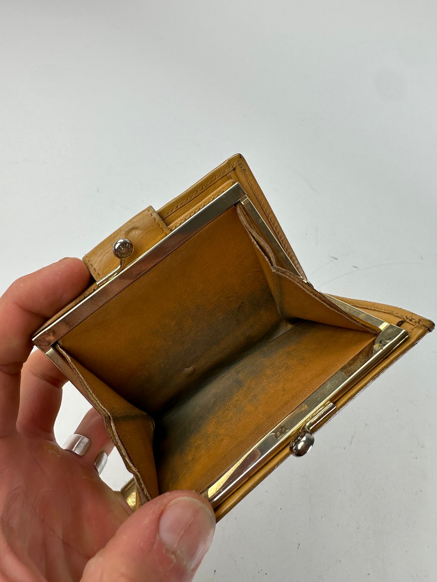 Vintage Celine Paris Triomphe Leather Wallet Beige Brown